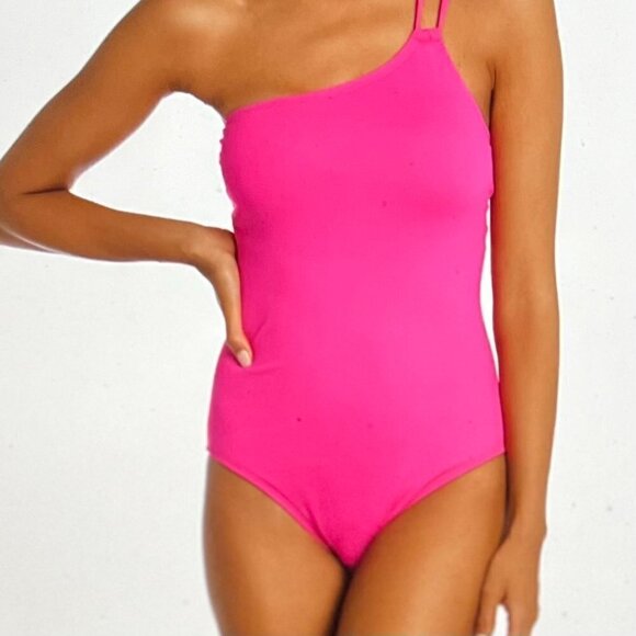 La Blanca Island Goddess Lace Back One Shoulder One Piece - Pop Pink Size 14 - Picture 1 of 7